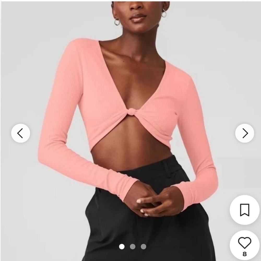 Alo Pink Long Sleeve Knot Front Top